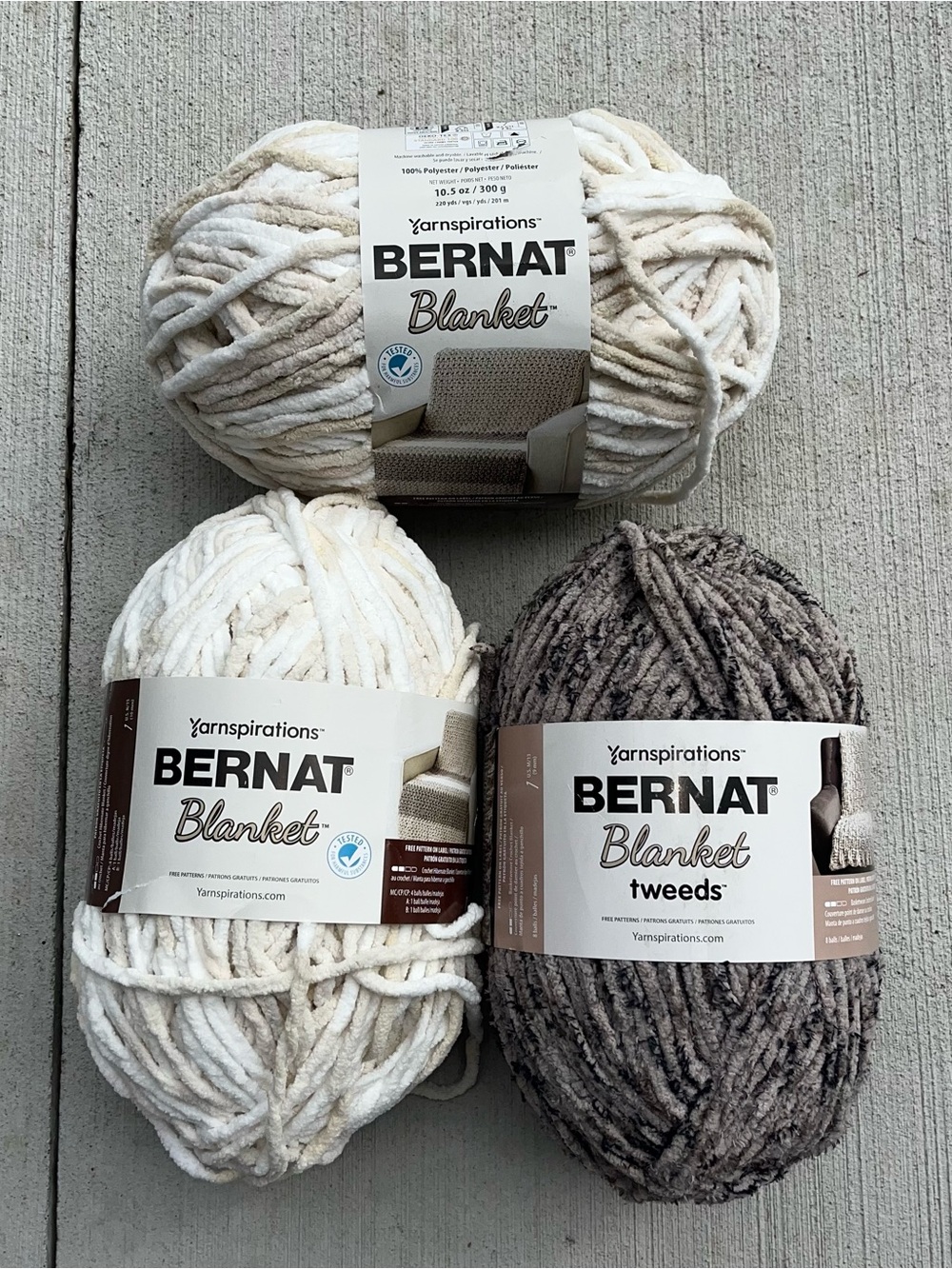 NEW BERNAT Blanket Yarn Trio - Cream, Off-White, Taupe